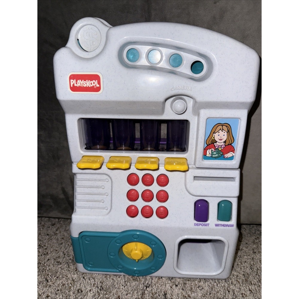 WORKS! Vintage 1997 Playskool Saving Sounds Bank ATM Toy Real Coin Sorter Sounds